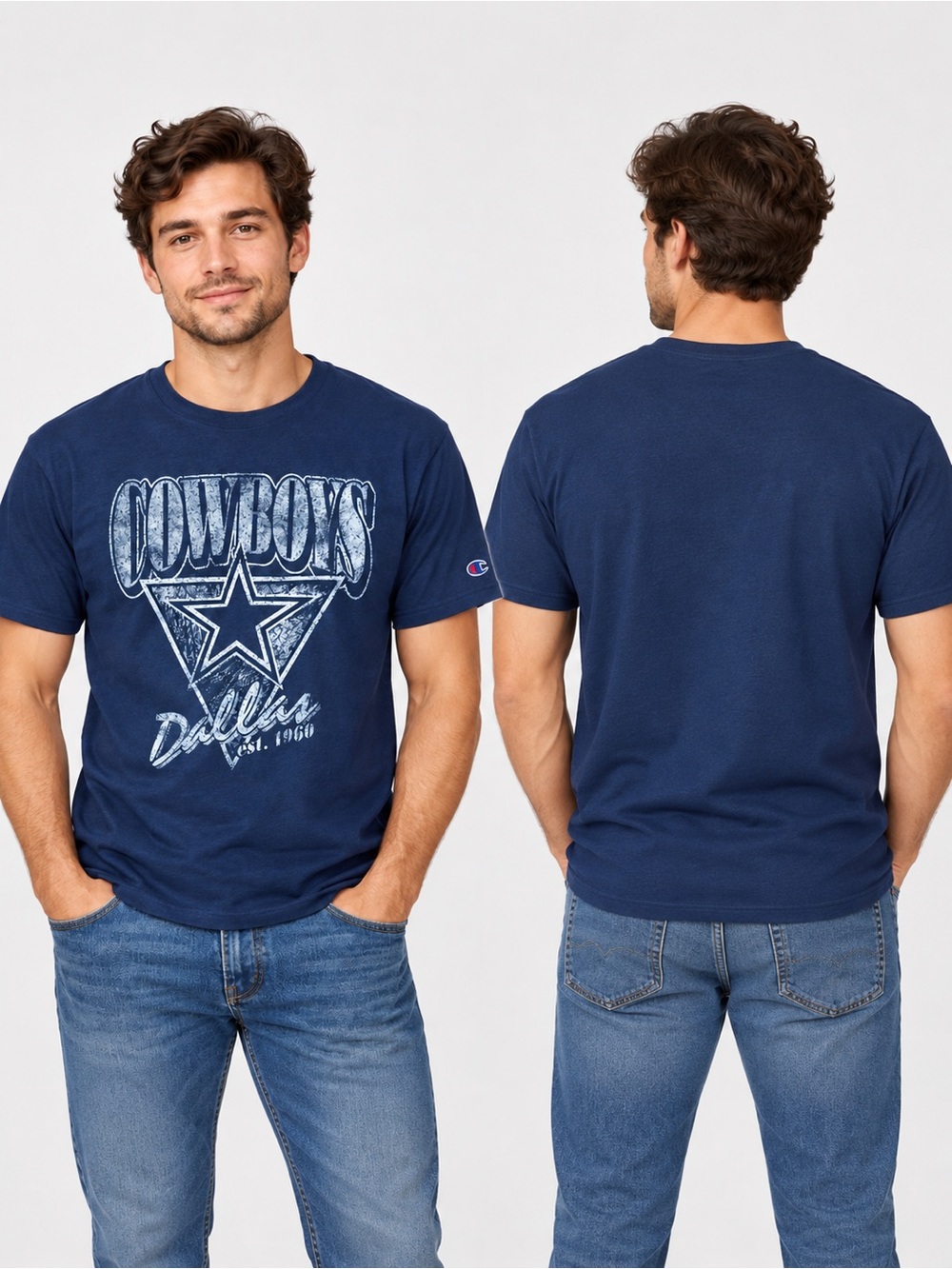 Champion Navy Dallas Cowboys Distressed Graphic Tee - Men's